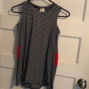 Navy blue and white stripped cold shoulder shirt!